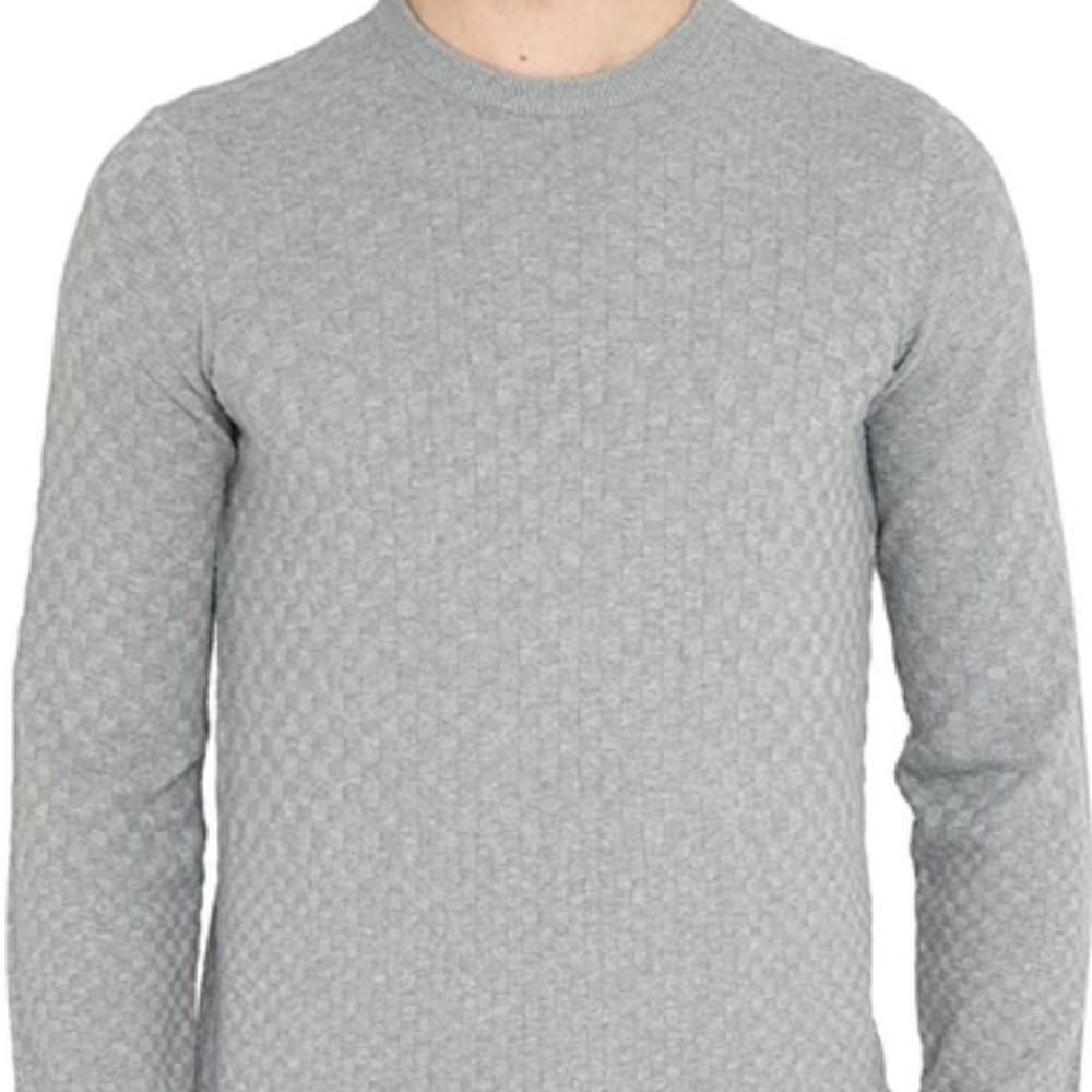 Ben Sherman - Crew-Neck Sweater - Men - Grey Check Knit Sweater for Men SzXXL